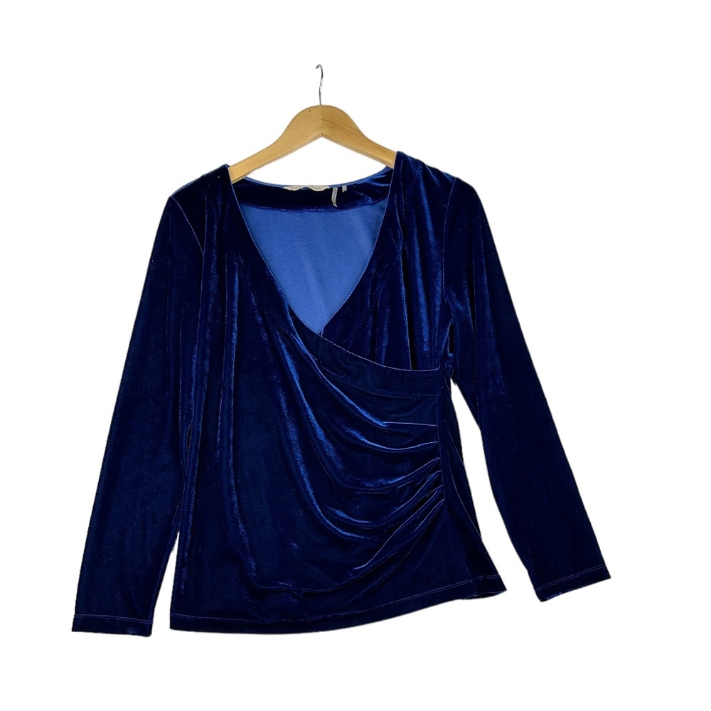 Soft Surroundings Beautiful Blue Velvet Side Ruched Top Size Medium‎